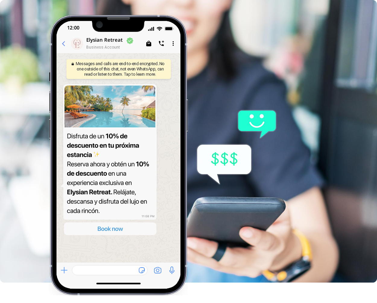 mobile es elysian retreat mockup 2 - Resuelve tus pains de comunicación con WhatsApp