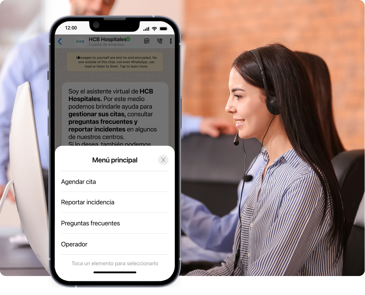 mobile es hbc hospitales mockup - Resuelve tus pains de comunicación con WhatsApp